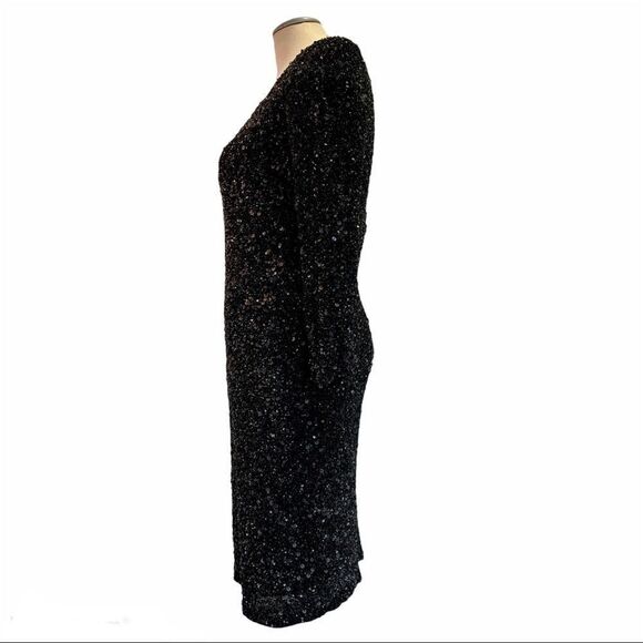 THEIA couture sequin sheath black dress sz 12 - Picture 3 of 11